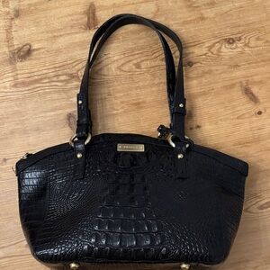 Brahmin Black Crocodile-Embossed Satchel